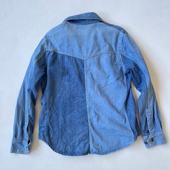 Vtg 70's Patchwork Denim Button Up Jacket Shirt Size L Western Double Pockets - Picture 4 of 10
